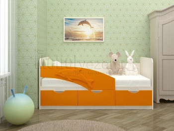 Дельфин-3 Кровать детская 3 ящика без ручек 1.8 Оранжевый глянец в Вагайцево - vagajcevo.mebel54.com | фото