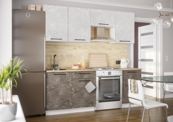 Кухонный гарнитур Нувель 2100мм белый/бетон коричневый в Вагайцево - vagajcevo.mebel54.com | фото