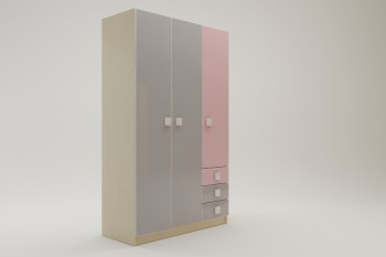 Шкаф 3-х створчатый с ящиками Грэйси (Розовый/Серый/корпус Клен) в Вагайцево - vagajcevo.mebel54.com | фото