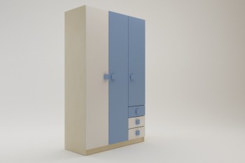 Шкаф 3-х створчатый с ящиками Скай (Синий/Белый/корпус Клен) в Вагайцево - vagajcevo.mebel54.com | фото