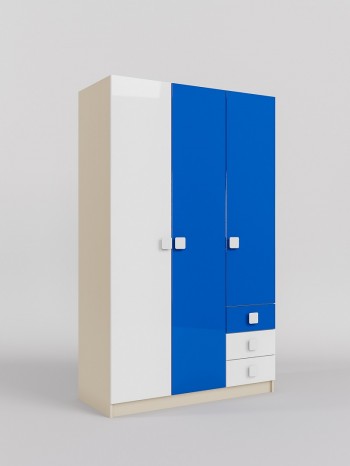 Шкаф 3-х створчатый с ящиками Скай люкс (Синий/Белый/корпус Клен) в Вагайцево - vagajcevo.mebel54.com | фото