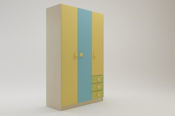 Шкаф 3-х створчатый с ящиками Смайли (Желтый/Голубой/Зеленый/корпус Клен) в Вагайцево - vagajcevo.mebel54.com | фото